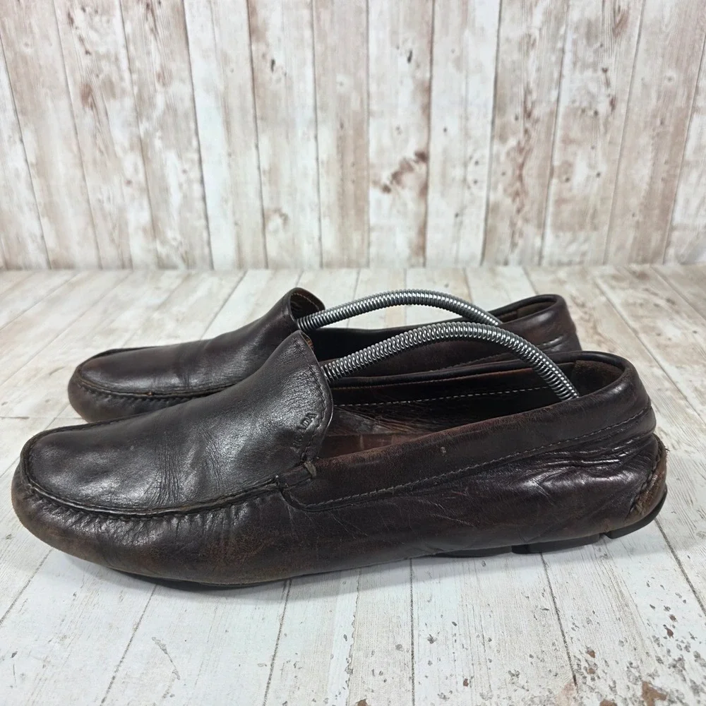 Prada Mens Brown Leather Driving Loafers Slip On Designer Moccasins Italy